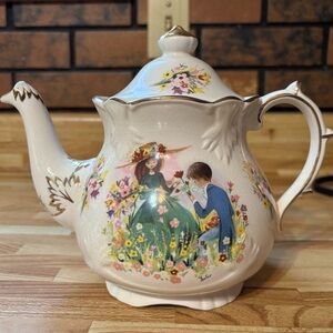 Vintage Price Kensington Teapot Made in England | Storybook Couple | Gold Trim